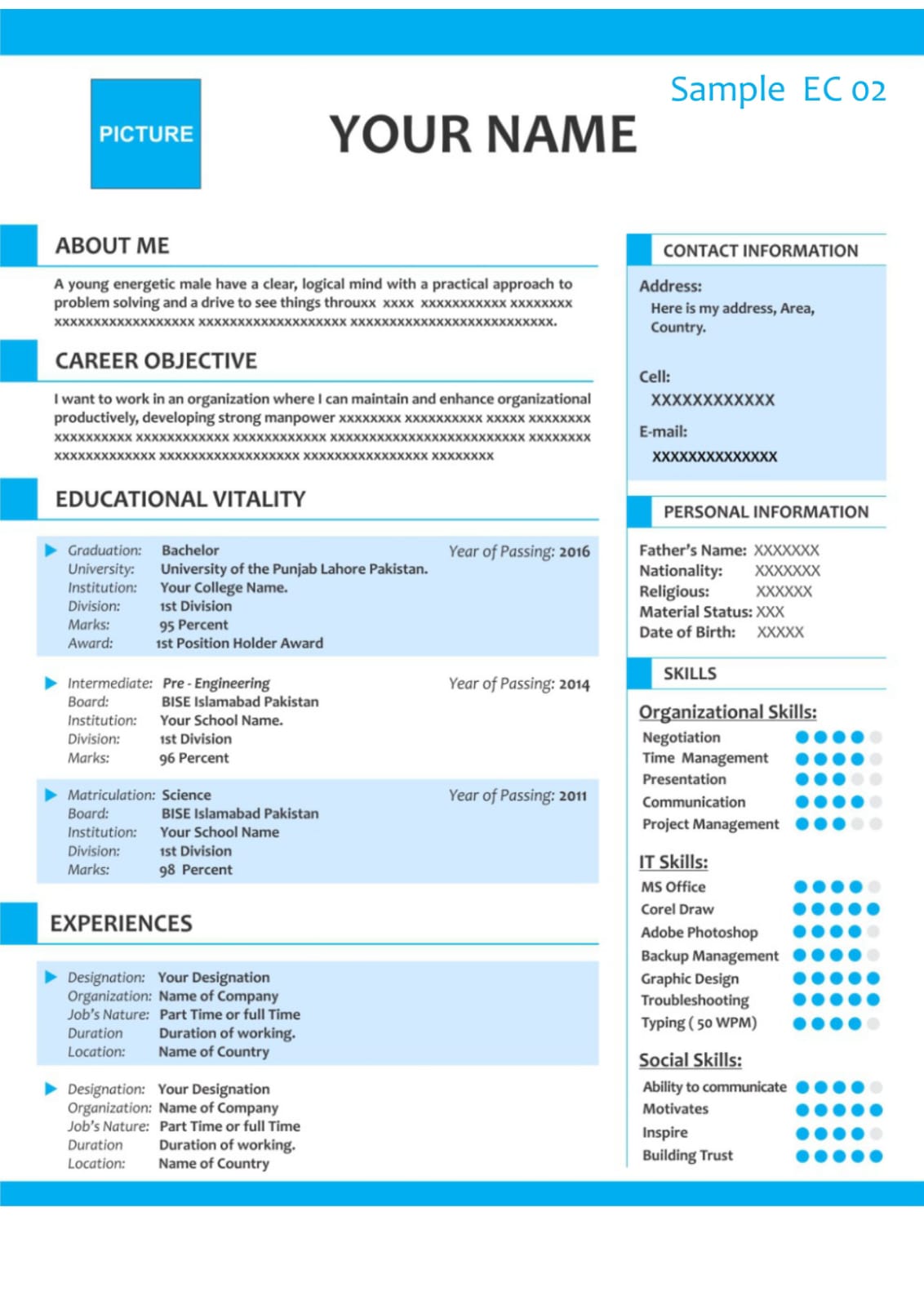 Modern Professional Resume Template Price Starting From PKR-1500